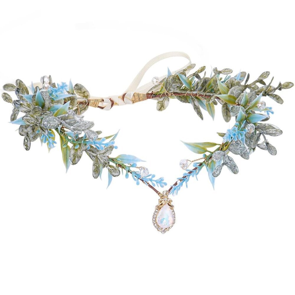 Blue Flower Elf Crown Fairy Headpiece for Cosplay Renaissance Festival Women